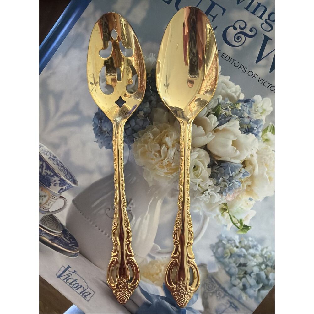 Wallace Silver “Countess” Gold Hostess Serving Set – 2 Pieces